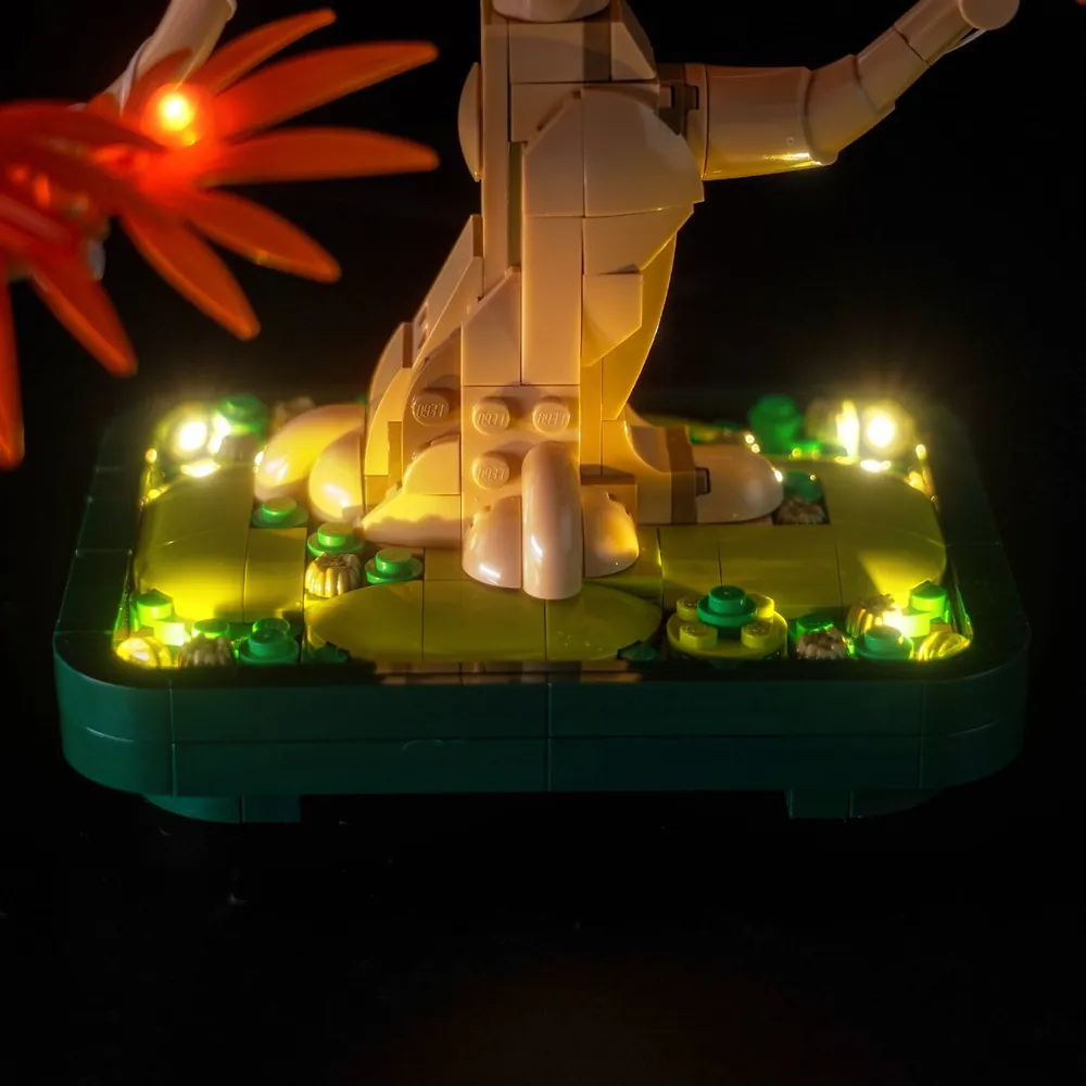 LEGO maple bonsai glowing with subtle LED highlights