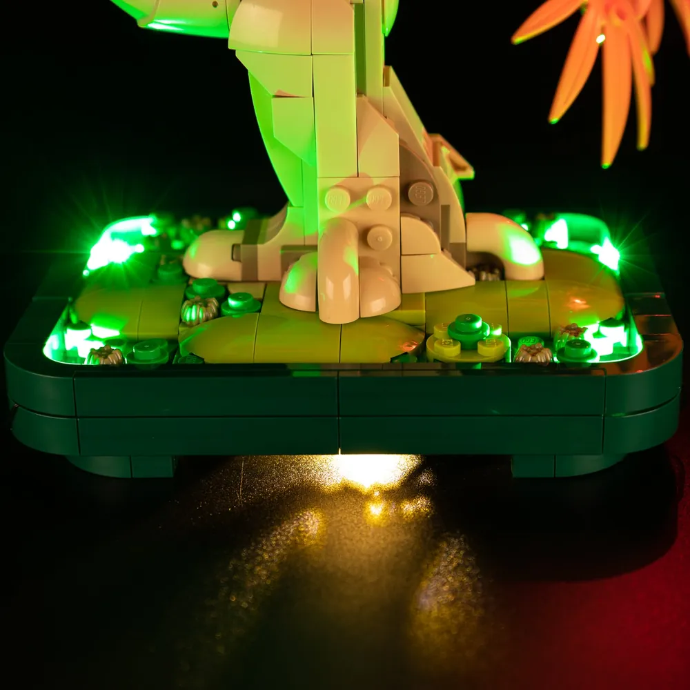 LEGO maple bonsai tree display with bright LEDs