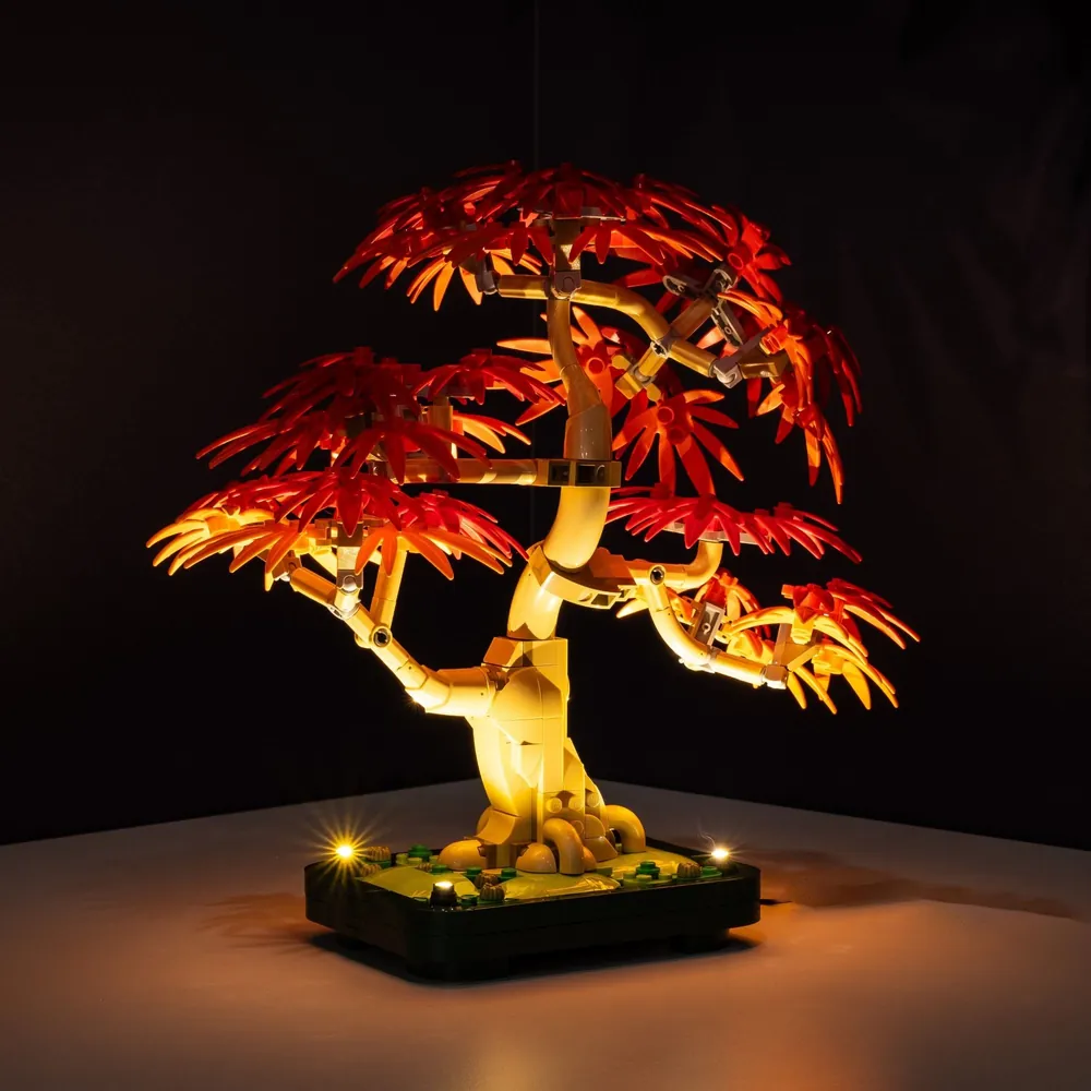 LEGO Japanese Red Maple Bonsai Tree 10348 with custom DIY LED lighting