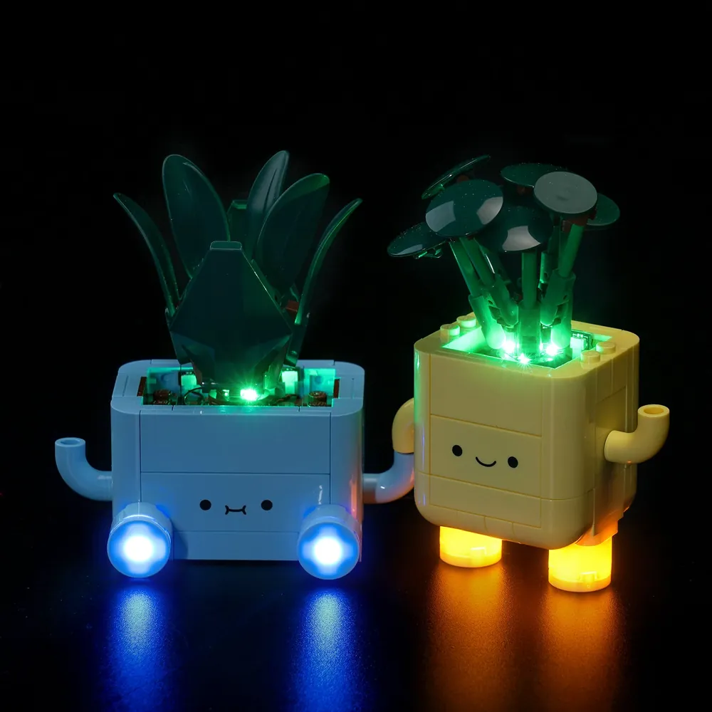 BrickBling LED kit for LEGO Happy Plants 10349 with micro LEDs lighting the plant faces and leaves
