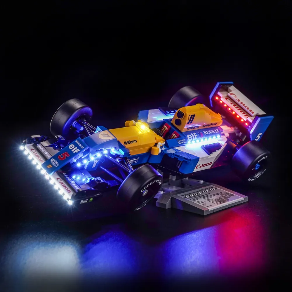 BrickBling LED kit for LEGO Williams Racing FW14B illuminating the front and rear of the car