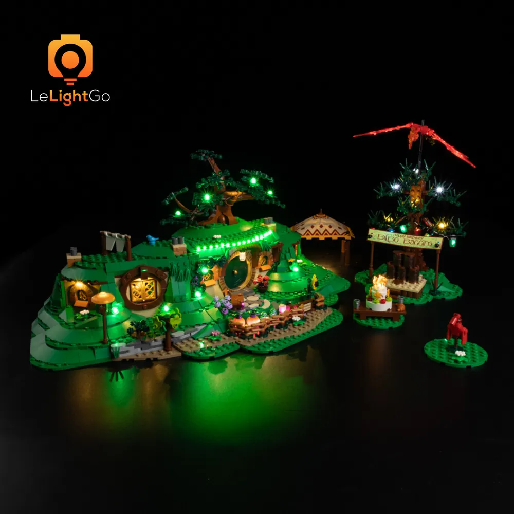 LeLightGo micro-LED kit for LEGO Shire 10354 illuminating the round door and path