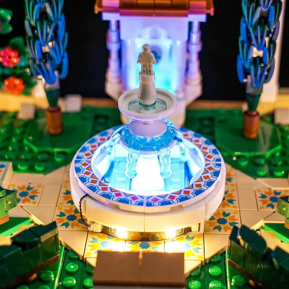 BrickBling light kit showing remote control variant for LEGO Fountain Garden 10359