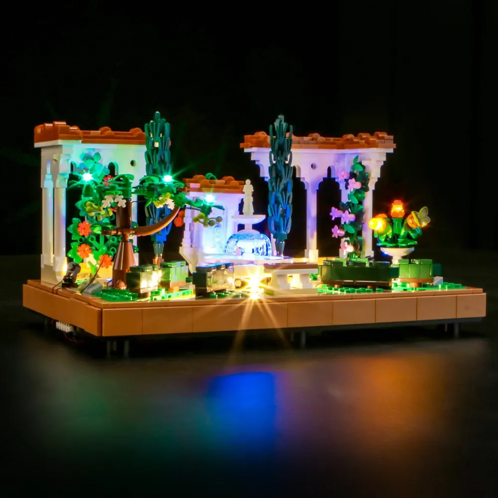 BrickBling modular wires hidden in LEGO Fountain Garden 10359 architecture