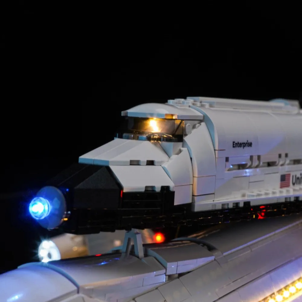 BrickBling micro-LEDs installed on LEGO Shuttle Carrier Aircraft 10360 showing engine glow
