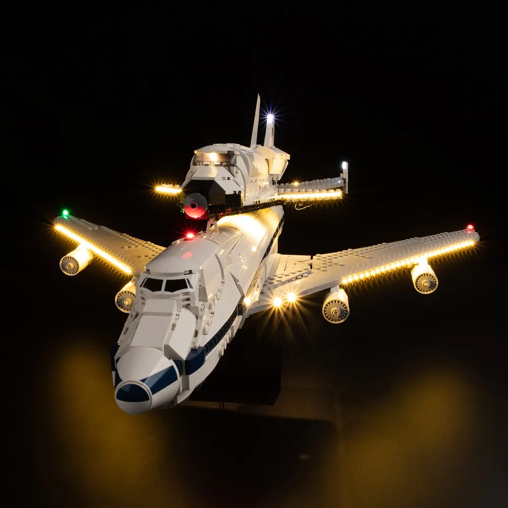 Game of Bricks LED installation on LEGO Shuttle Carrier Aircraft 10360 highlighting engines