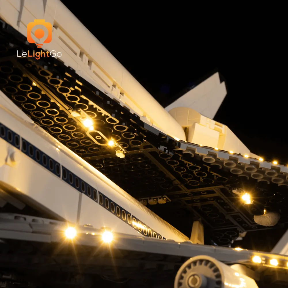 LeLightGo LED kit for LEGO Shuttle Carrier Aircraft highlighting internal zones