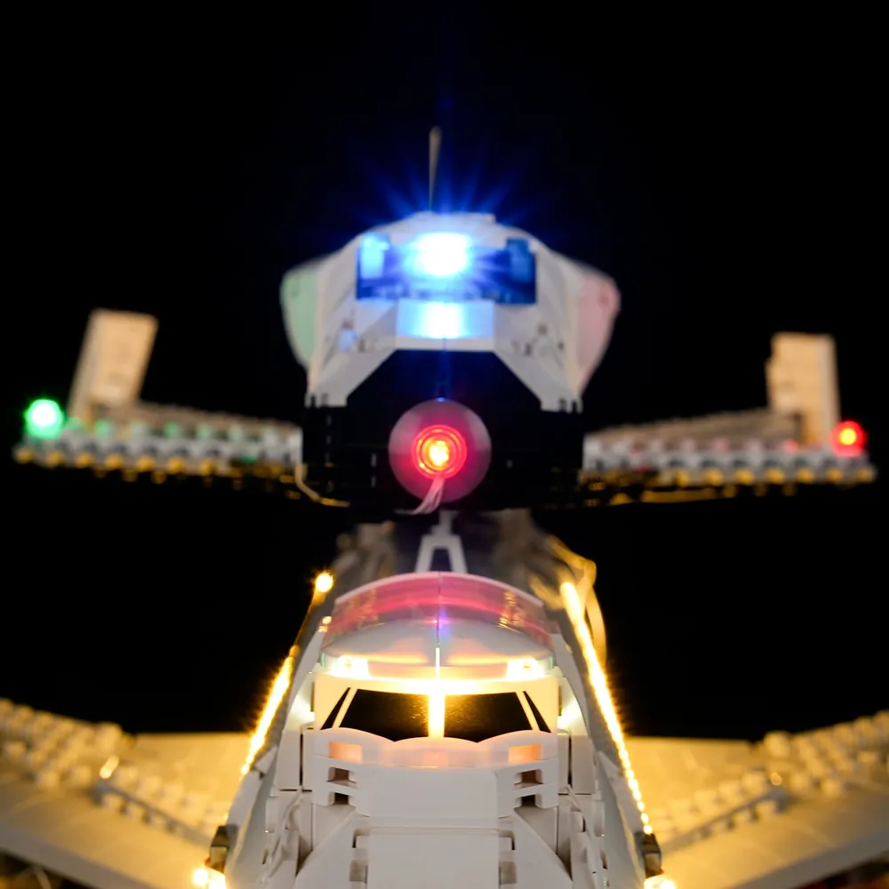 Lightailing LED installation on LEGO Shuttle Carrier Aircraft 10360 highlighting cockpit