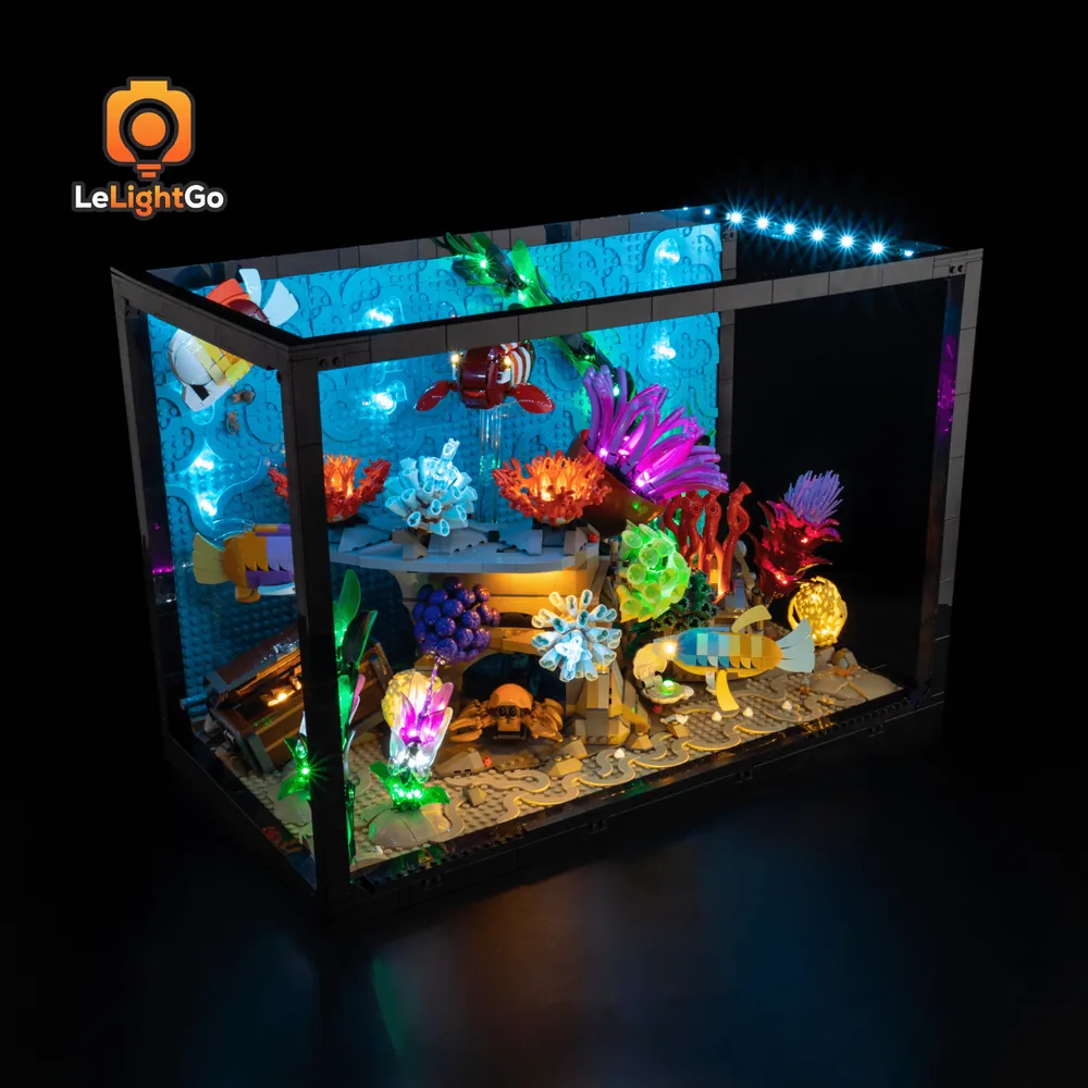 LeLightGo light installation on LEGO Tropical Aquarium 10366