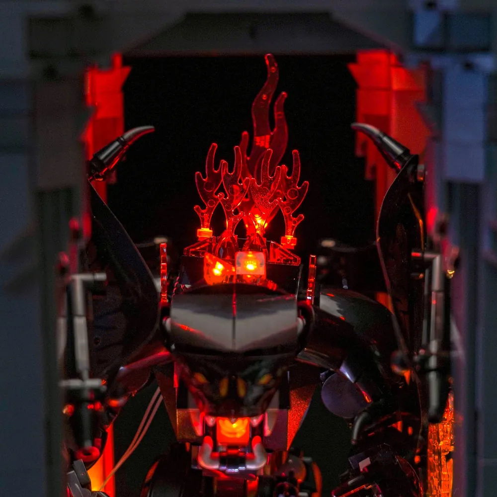 BrickBling modular micro-LED lights on LEGO Balrog Book Nook