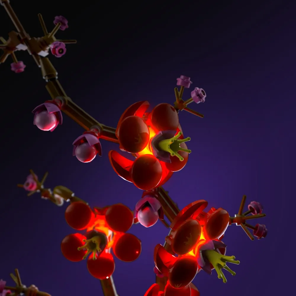 LightMyBricks LEDs highlighting the red and pink blossoms