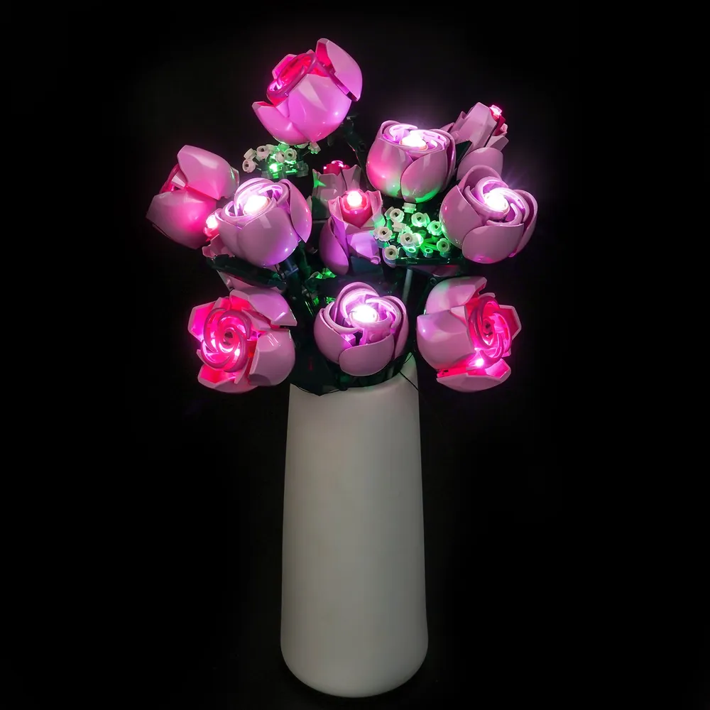 BrickBling LED kit for LEGO 10374 with modular micro-LEDs lighting pink roses