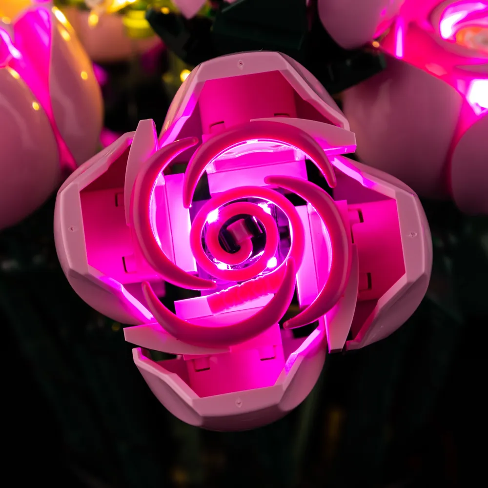 Game of Bricks LEDs illuminating rose stems and petals