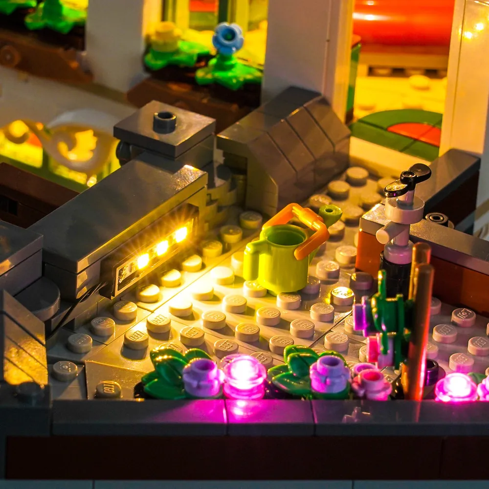 Close-up of BrickBling LED kit for Shopping Street showing wires and connectors
