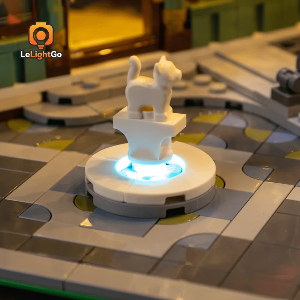 LeLightGo LED kit installed on LEGO Shopping Street highlighting modular micro-LEDs