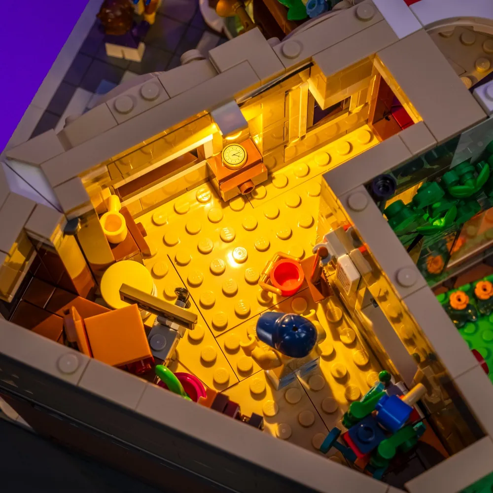 Light My Bricks LED kit installed on LEGO Shopping Street with extensive lighting