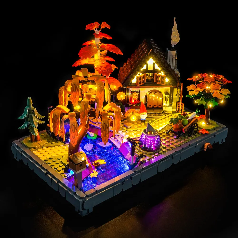 BrickBling LED kit for LEGO Autumn Cottage Garden 11372 highlighting the cottage and stream lighting