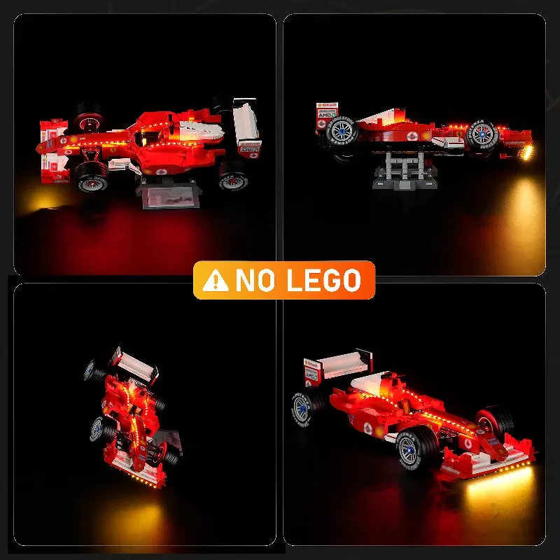 LEGO Ferrari F2004 11375 with Lightailing kit, rear engine cover removed to show internal lighting