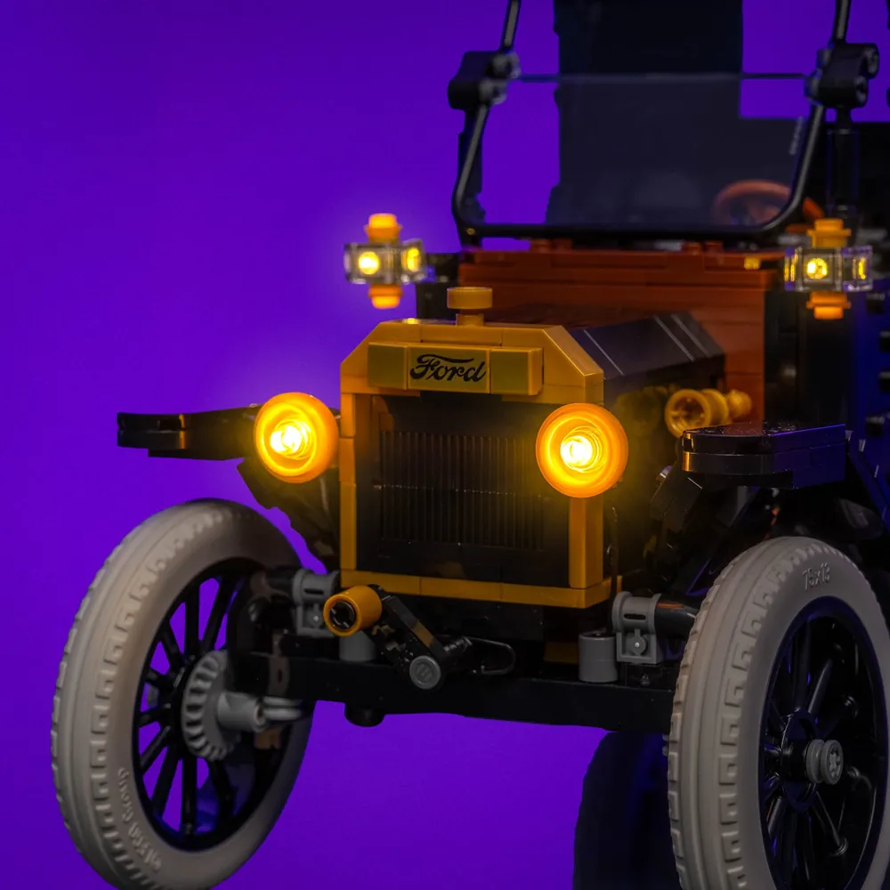 LightMyBricks LEDs highlighting LEGO Model T details
