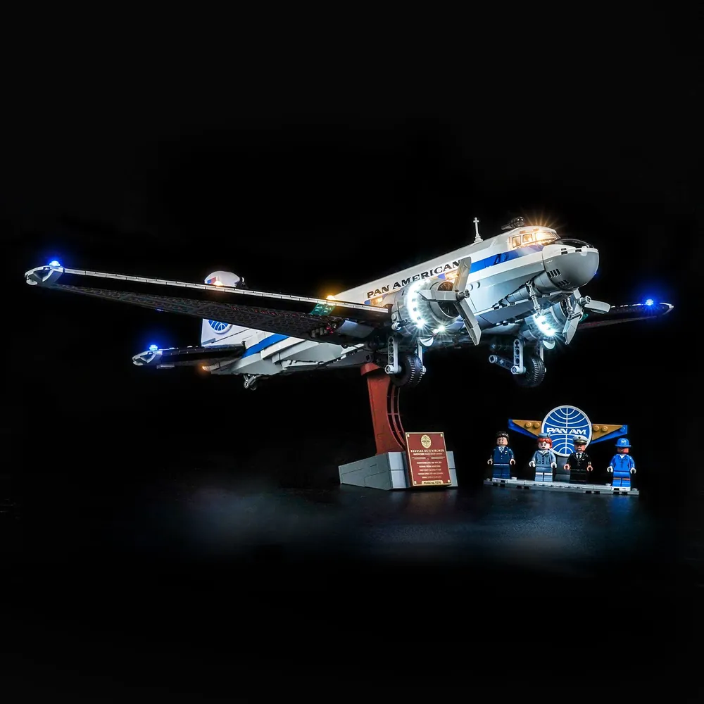 Close-up of BrickBling micro-LED placement on LEGO DC-3 wing