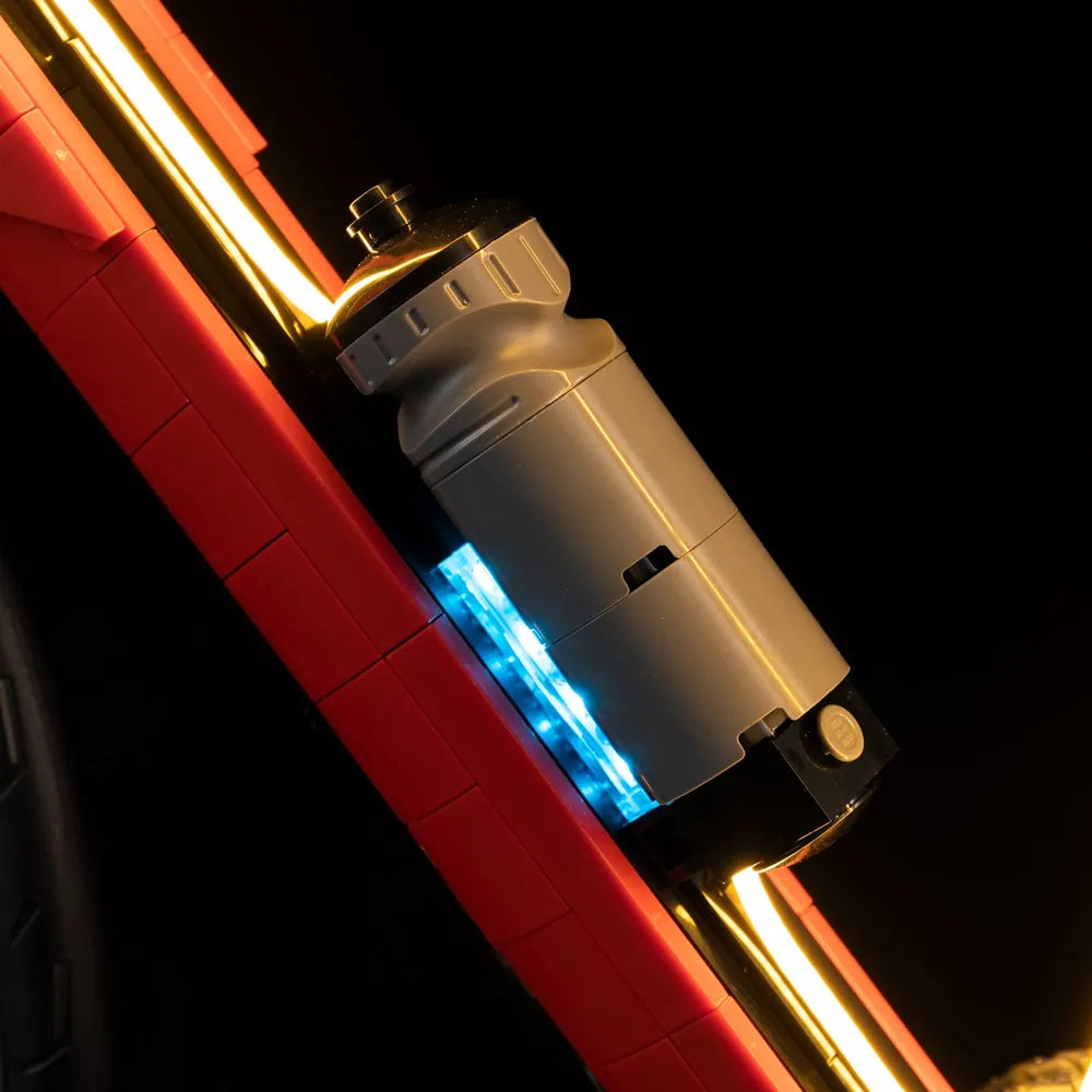 Game of Bricks light kit installed, highlighting chain and wheels on LEGO Road Bike
