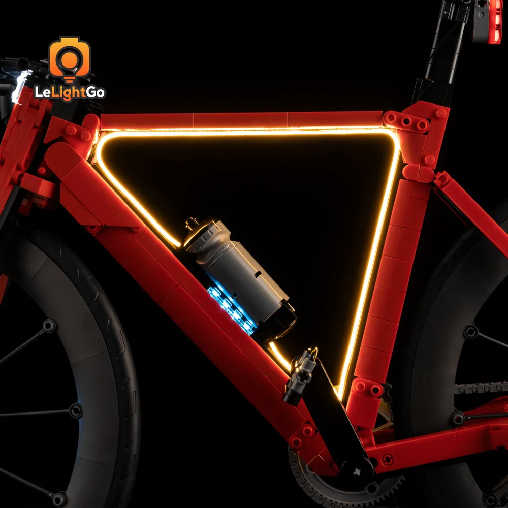 LeLightGo light kit installed on LEGO Road Bike, focusing on frame tubes