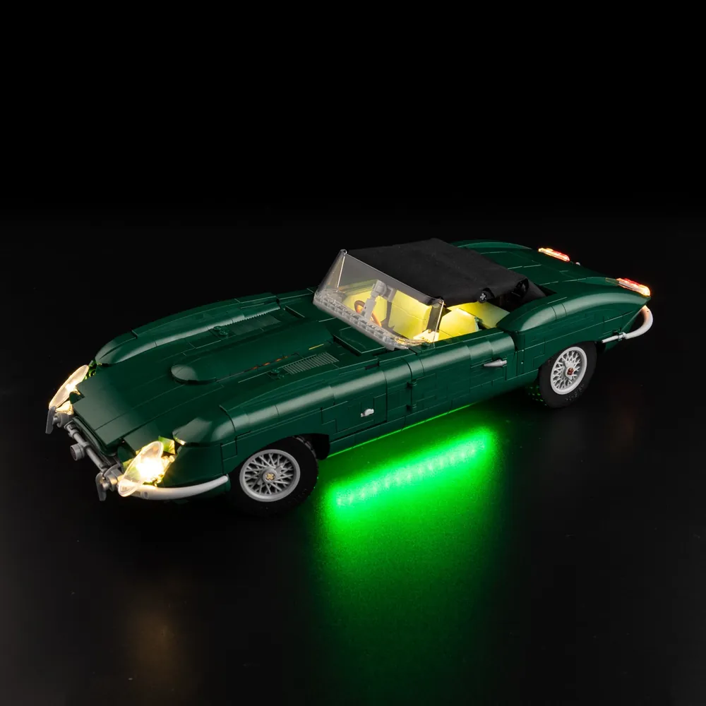 Game of Bricks LED kit for LEGO Jaguar E-Type 11381 illuminating engine bay and headlights