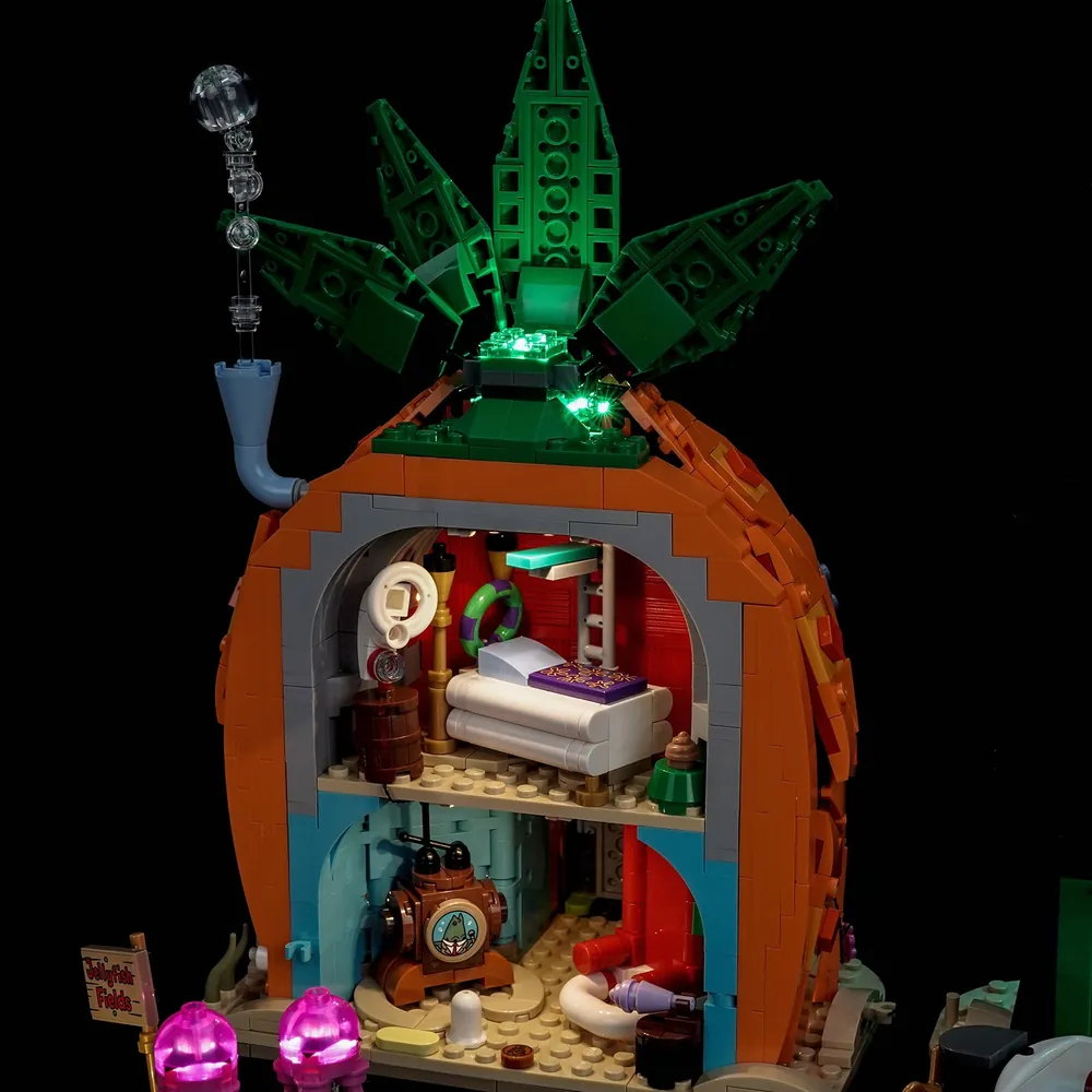 Close-up of BrickBling modular micro-LED wiring on LEGO 11386 Bikini Bottom