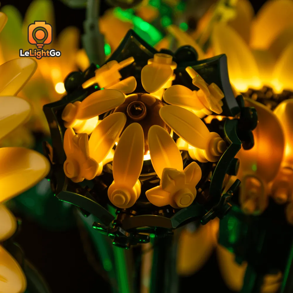 LEGO Sunflower Bouquet with LeLightGo lights in living room