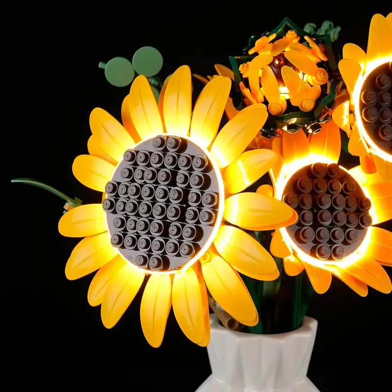 Lightailing harness wires on LEGO sunflower bouquet