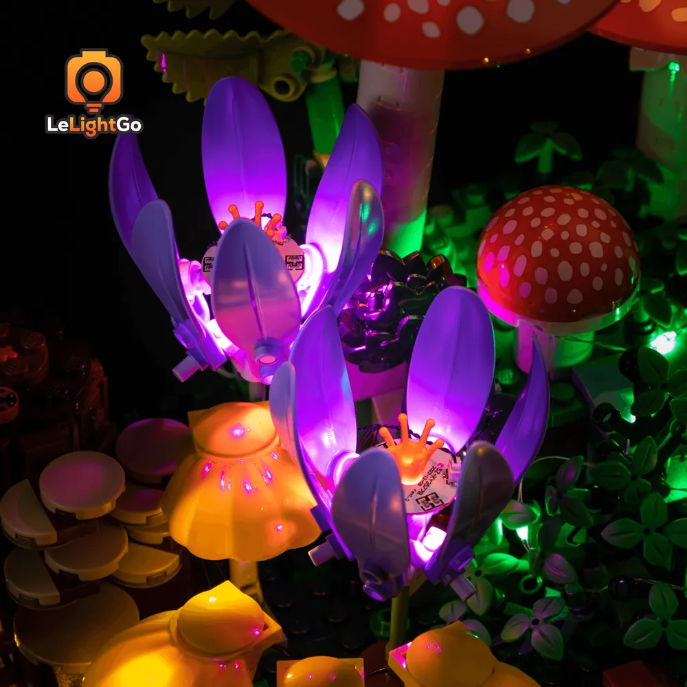 Budget micro-LEDs on the LEGO Woodland Mushrooms base foliage