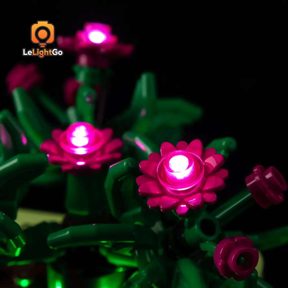 LeLightGo micro-LEDs placed along the stems of LEGO Rocking Plants