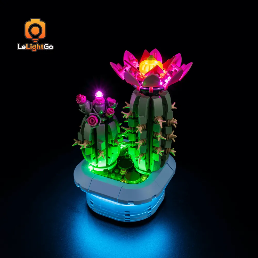 LeLightGo LED kit for LEGO Flowering Cactus 11509 showing warm light