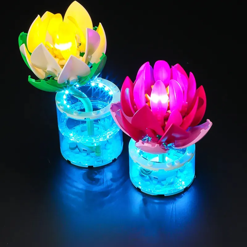 LEGO Water Lilies 11511 with Lightailing LEDs glowing through trans-clear bricks