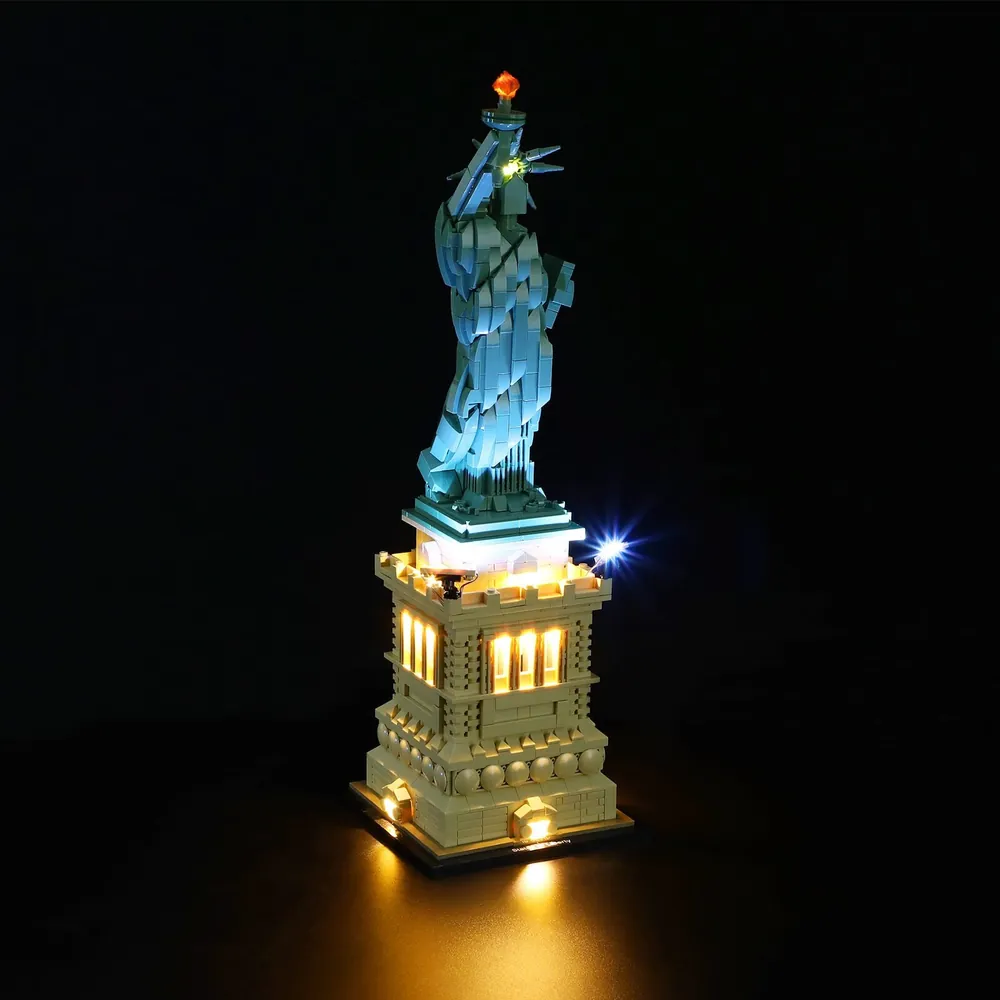 Lightailing LED kit installed on LEGO Statue of Liberty with thicker wires visible