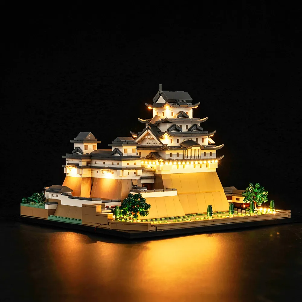 BrickBling LED kit for LEGO Himeji Castle 21060 illuminating the main keep and garden