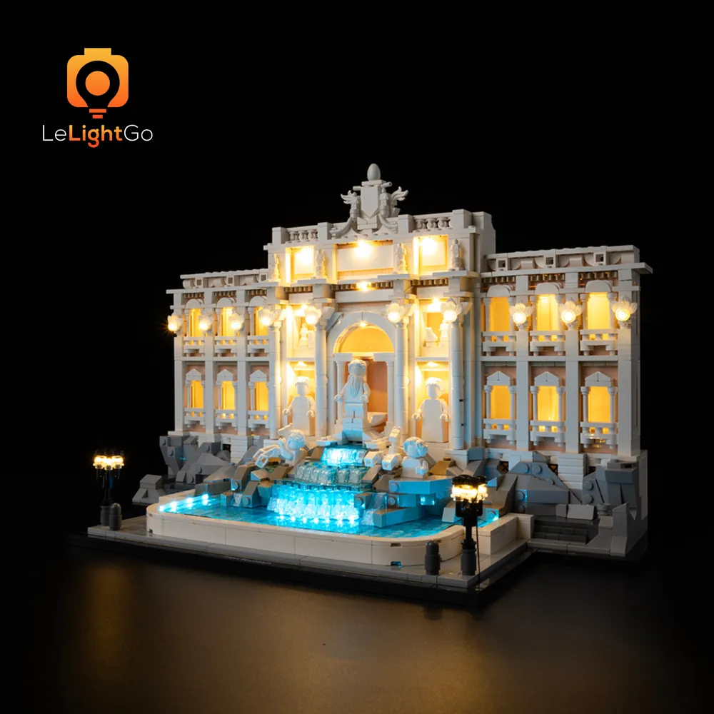 LeLightGo budget LED kit for LEGO Trevi Fountain 21062 with classic warm white lights