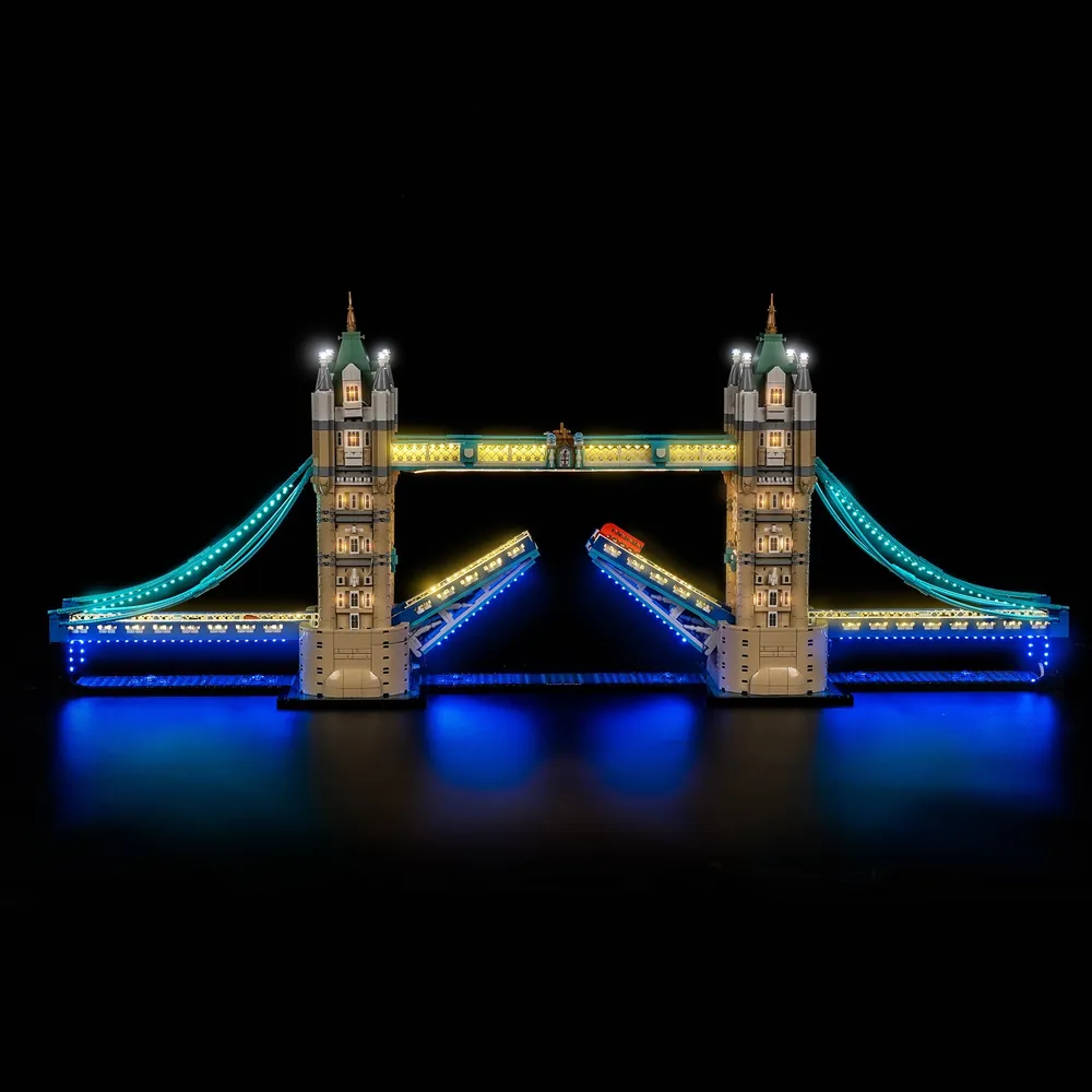 BrickBling illuminated LEGO Tower Bridge at night