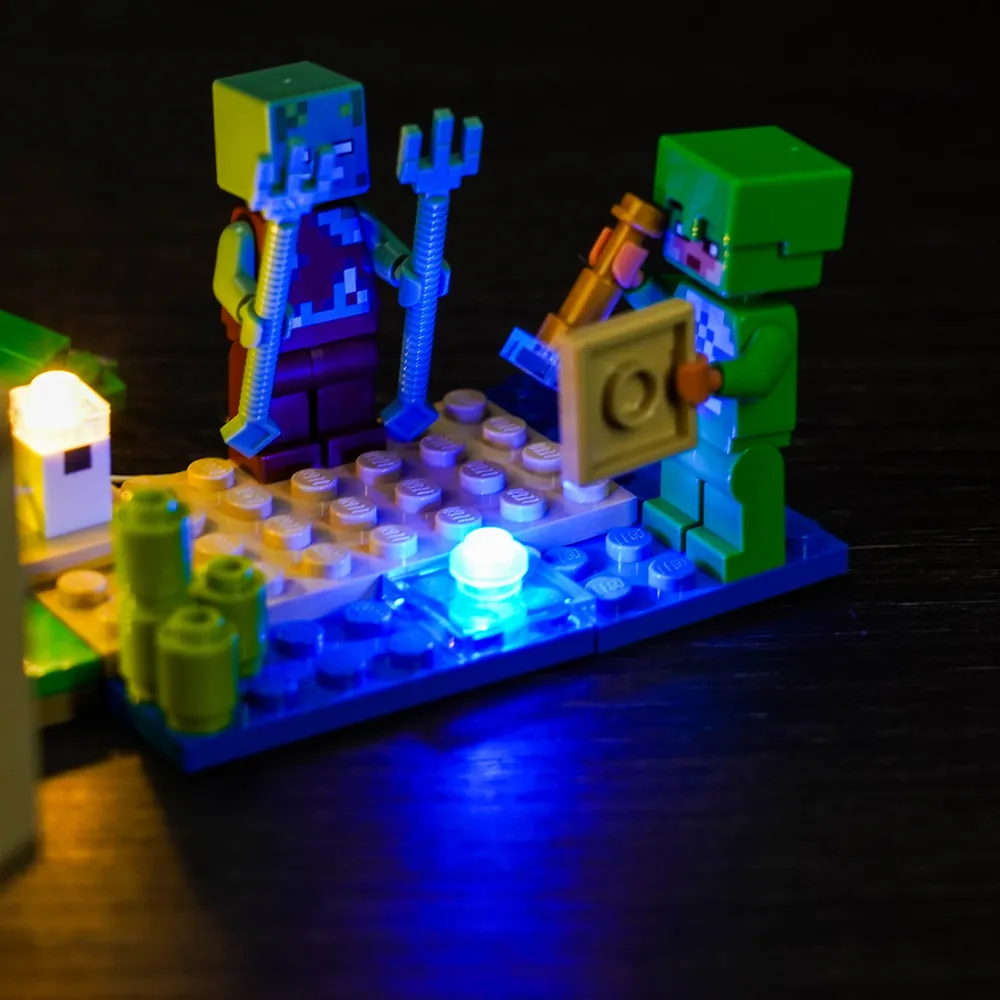 Modular micro LEDs illuminating the beach and turtle in LEGO 21254
