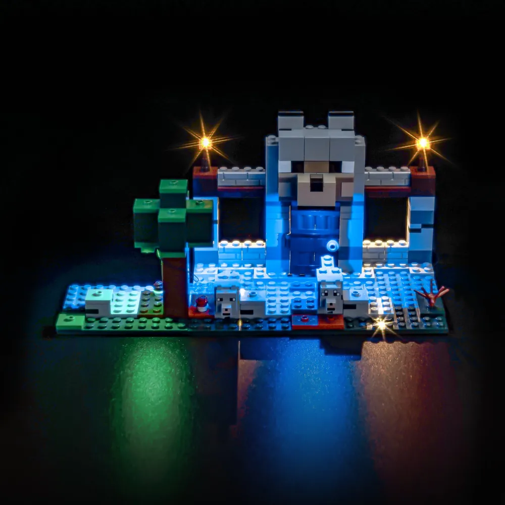 BrickBling LED kit for LEGO Minecraft The Wolf Stronghold 21261 illuminating the fortress exterior