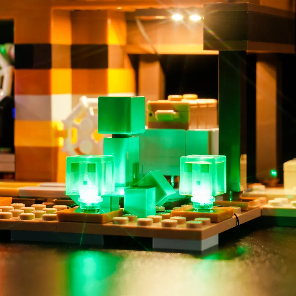 Close-up of BrickBling modular micro-LEDs on LEGO 21263 Badlands Mineshaft