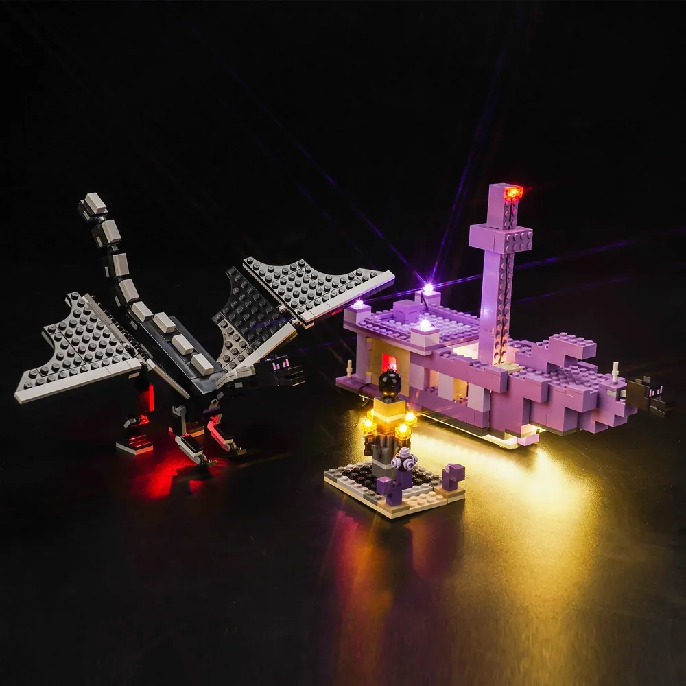 BrickBling LED kit illuminating LEGO Ender Dragon 21264 with micro LEDs