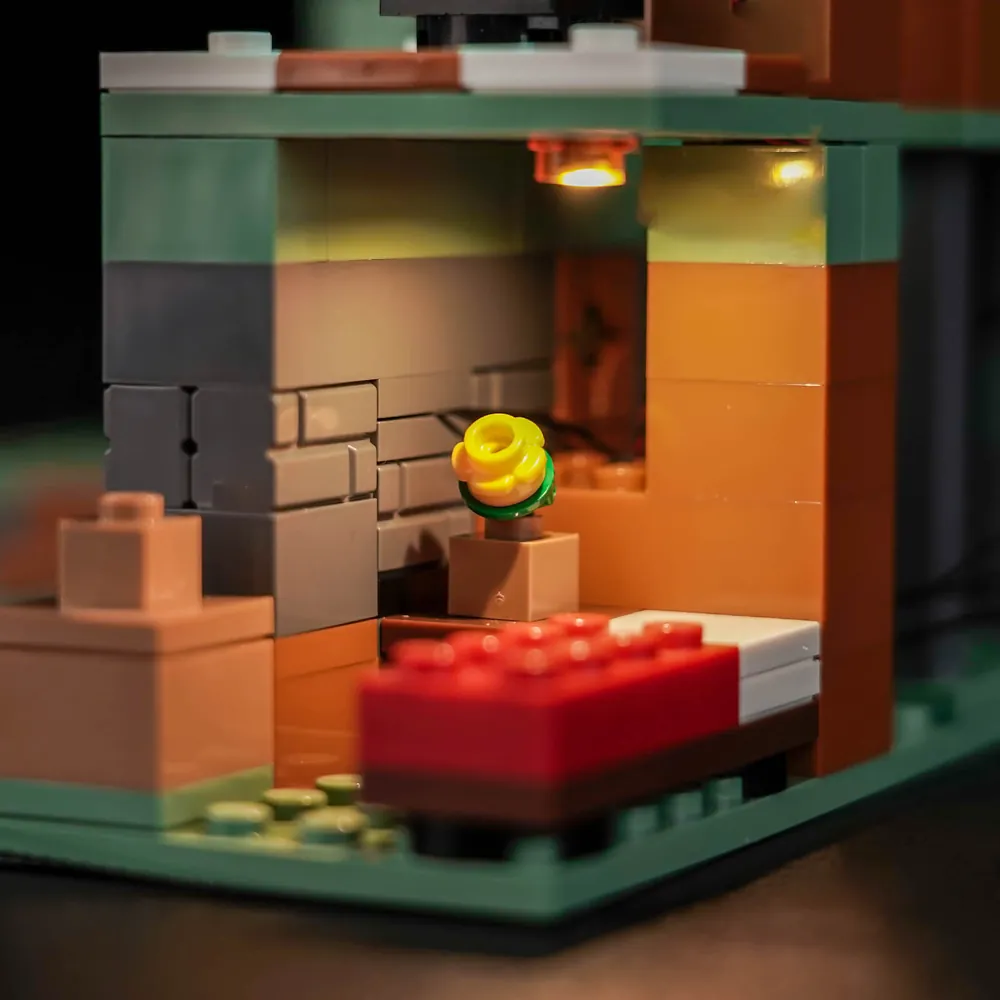 Close-up of BrickBling modular micro-LEDs installed in LEGO Minecraft Trial Chamber