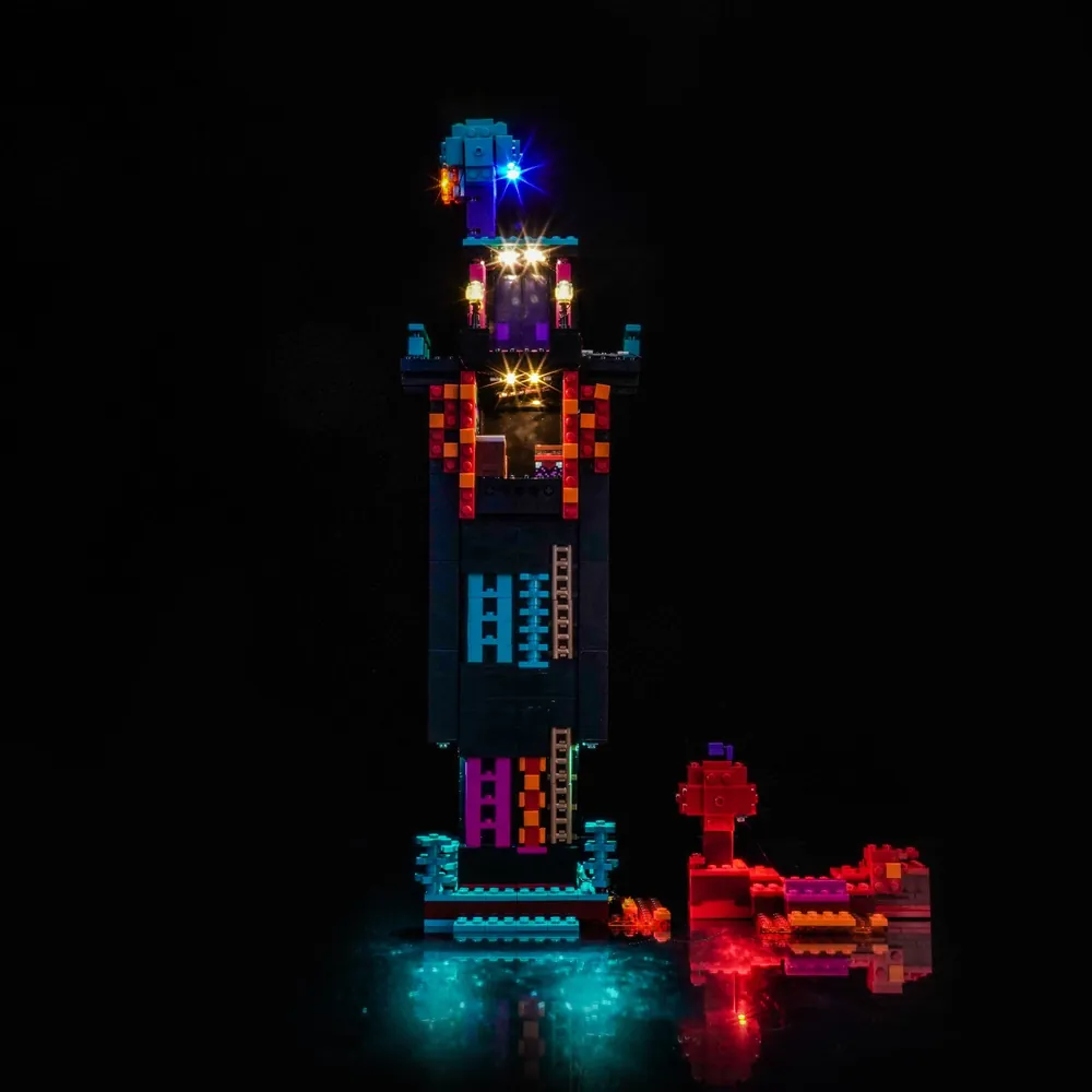 BrickBling LED kit for LEGO Enderman Tower highlighting the purple eyes