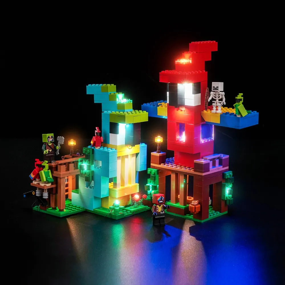 BrickBling light kit for LEGO Minecraft The Parrot Houses 21282 illuminating the interior and roof area