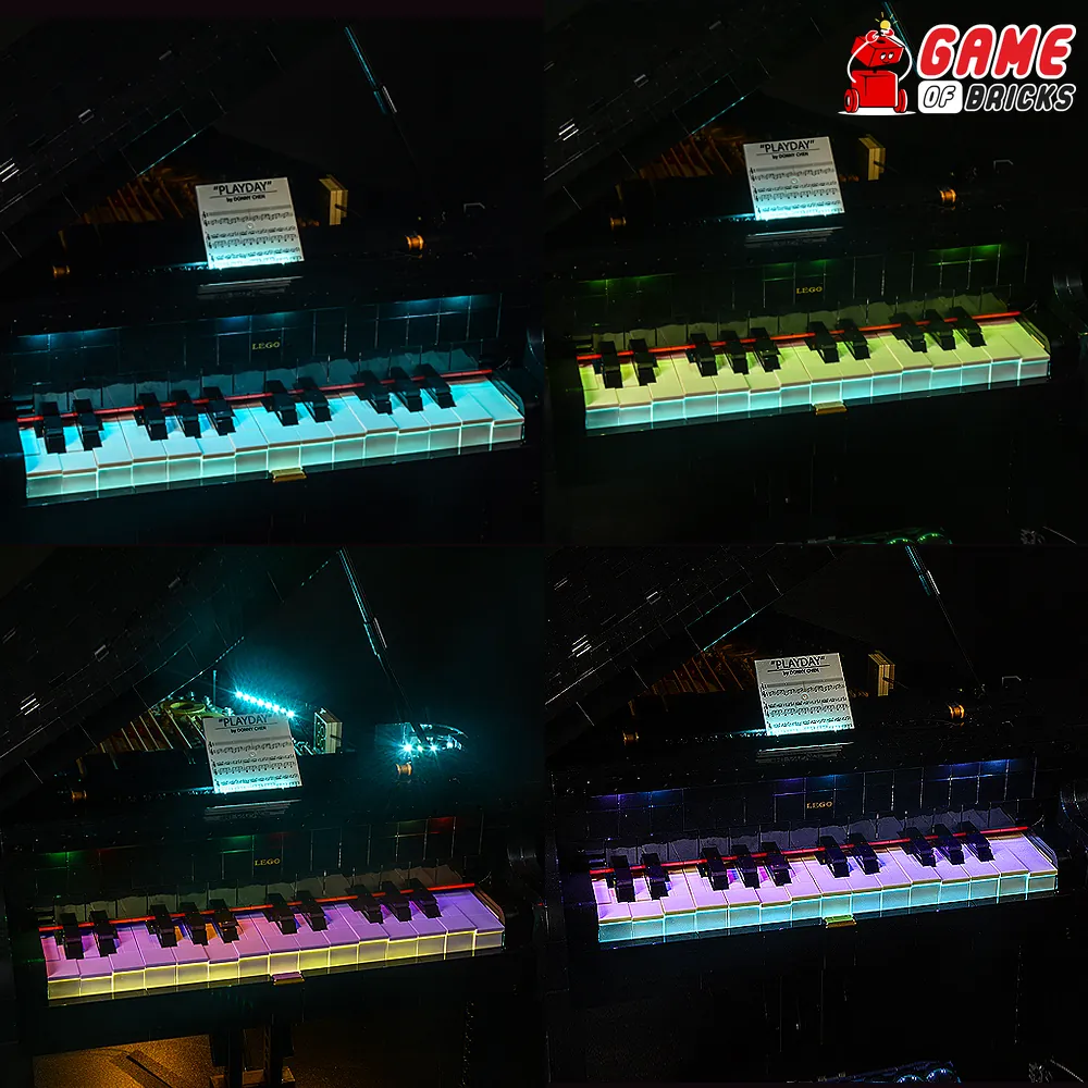 LEGO Grand Piano keys lit with Game of Bricks LEDs