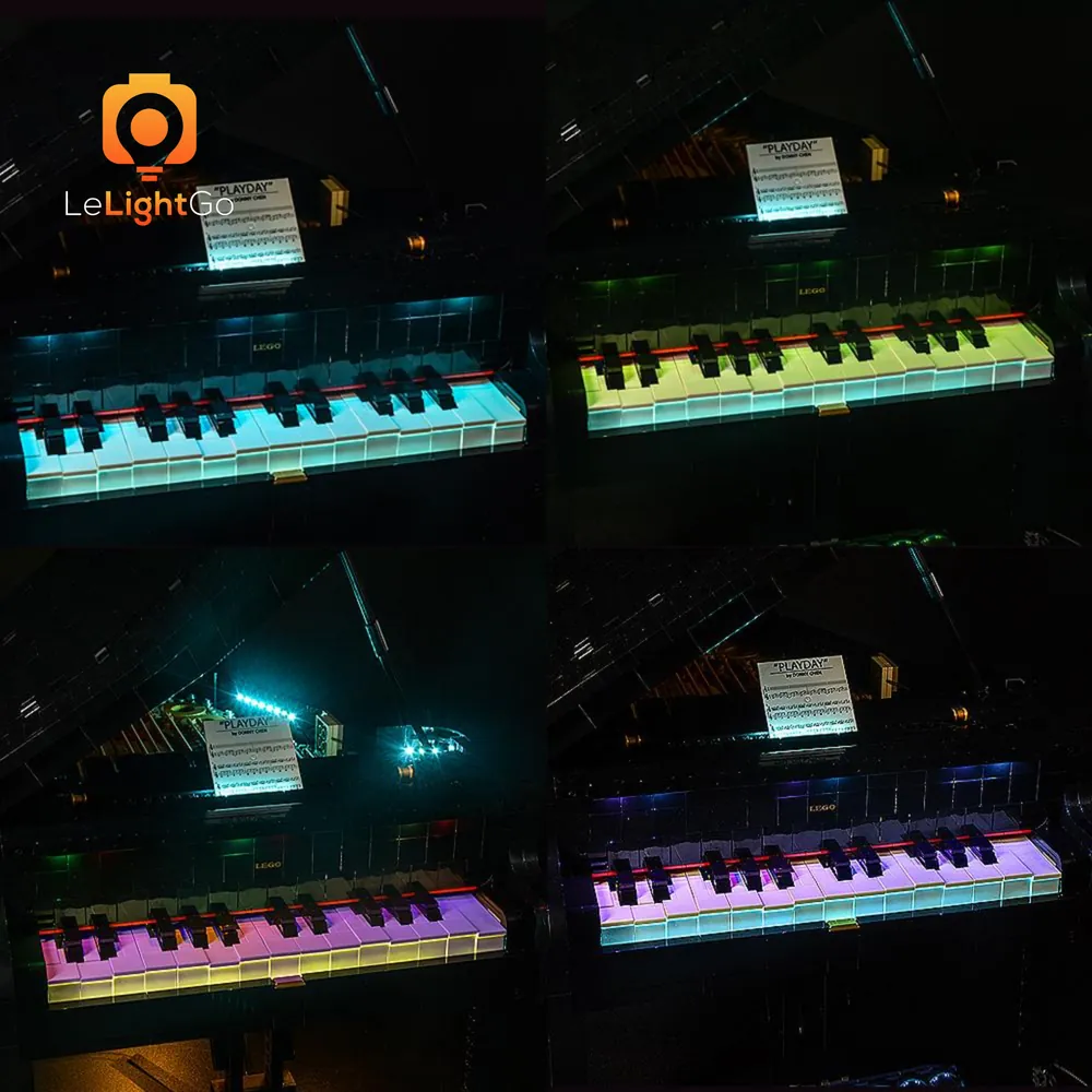LEGO Grand Piano with LeLightGo lights on the music stand