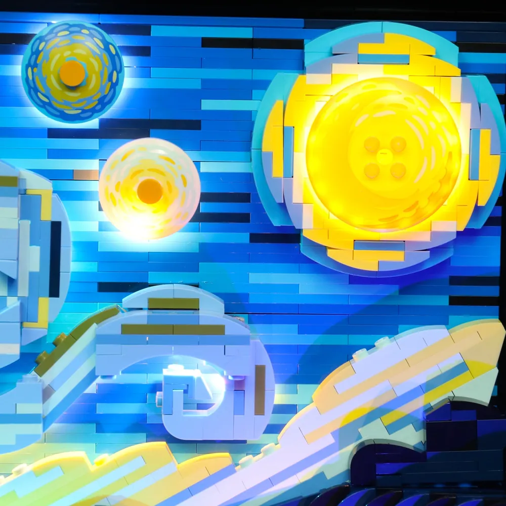 BrickBling micro-LEDs lighting the cypress tree on LEGO 21333