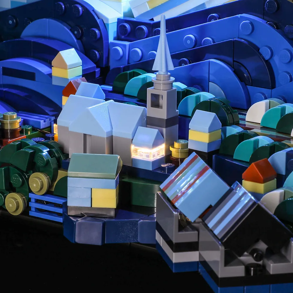 Lightailing LEDs enhancing the stars on LEGO Starry Night