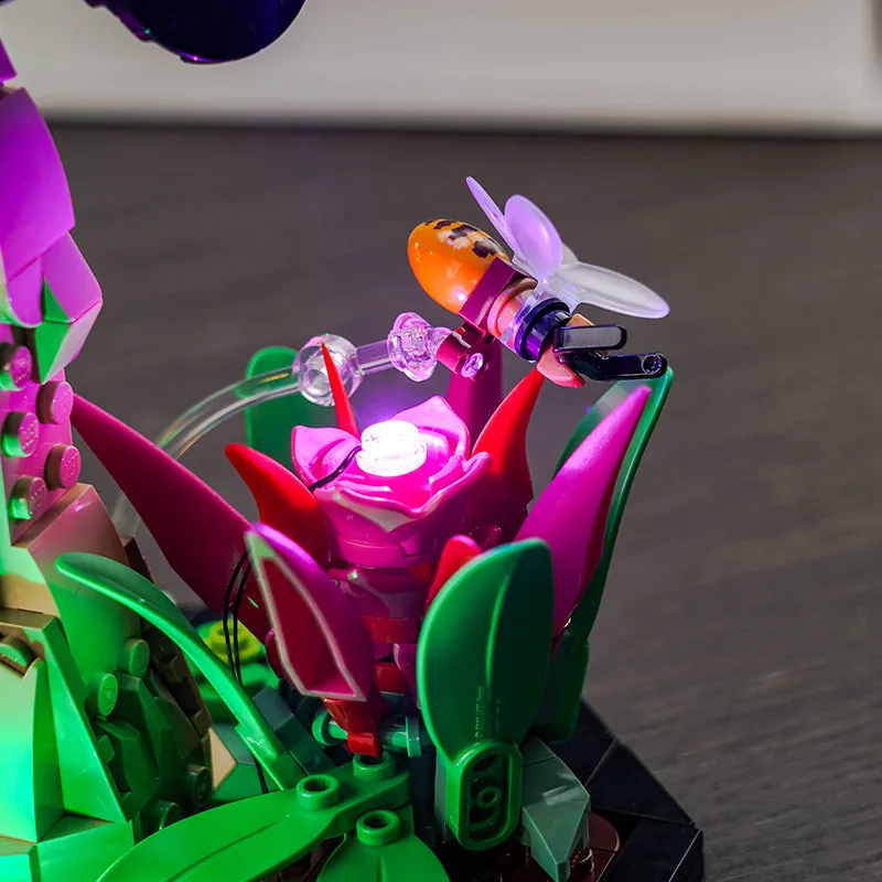 BrickBling light kit highlighting insect details on LEGO 21342